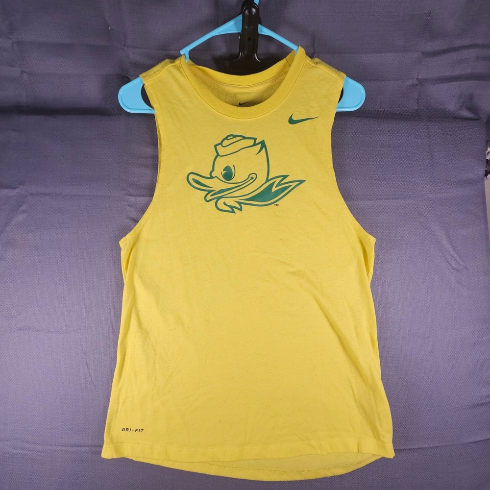 Nike Oregon Ducks Dri-FIT Sleeveless Muscle Tee Yellow Puddles Mascot XS